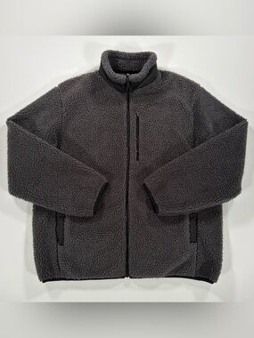 UNIQLO Mens XL Windproof Outer Fleece Jacket Dark Gray Sherpa Full Zip 450200